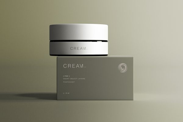 带包装盒的面霜罐乳液罐样机mockup