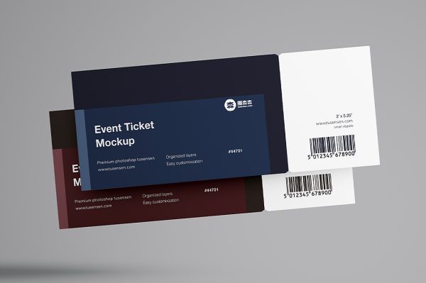 高质感门票票证票券机票样机mockup