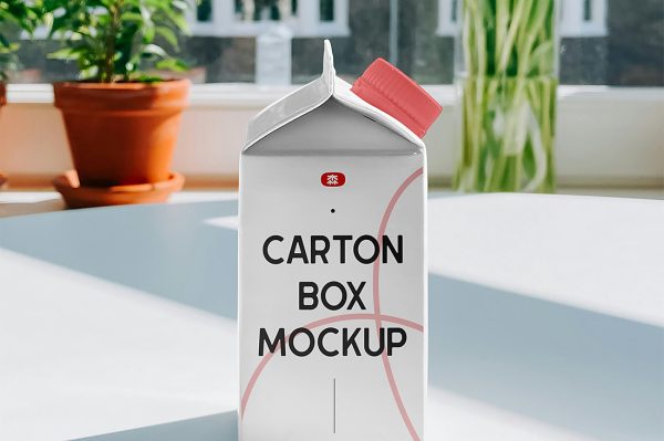带场景的果汁盒牛奶盒包装样机mockup