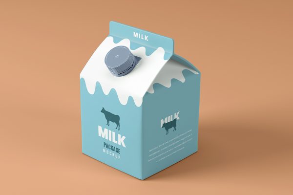小方形屋顶果汁盒牛奶盒包装样机mockup
