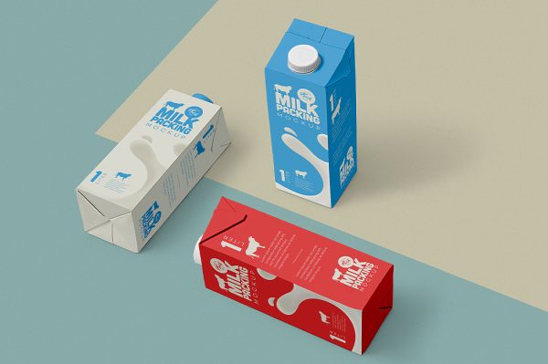 躺在地上的果汁盒牛奶盒包装样机mockup