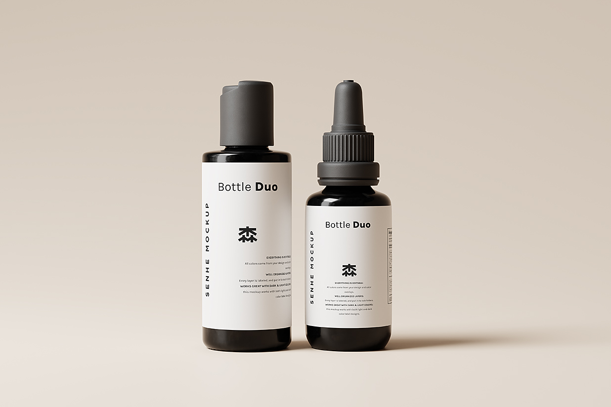 滴管瓶精华精油乳液瓶样机mockup10组插图