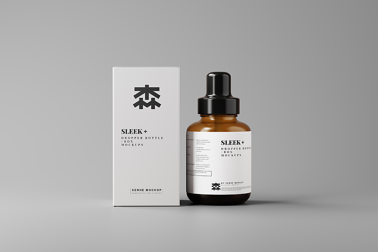 带包装盒的质感滴管瓶精华精油瓶样机mockup11组插图