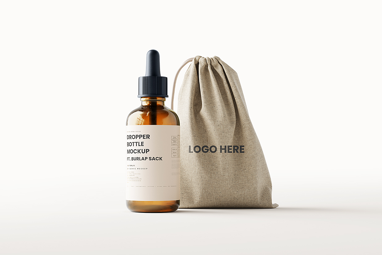 带束口袋的滴管瓶精华精油瓶样机mockup7组插图