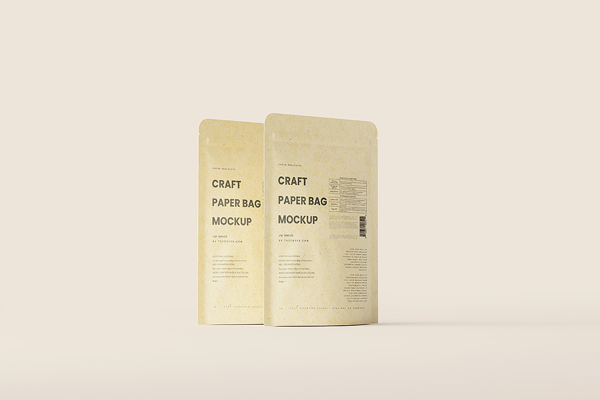 纸质自立袋自封袋食品包装袋样机mockup5组插图1