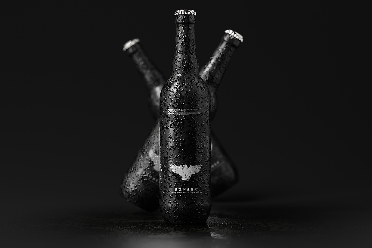 带水滴的高质感啤酒瓶包装样机mockup10组插图1