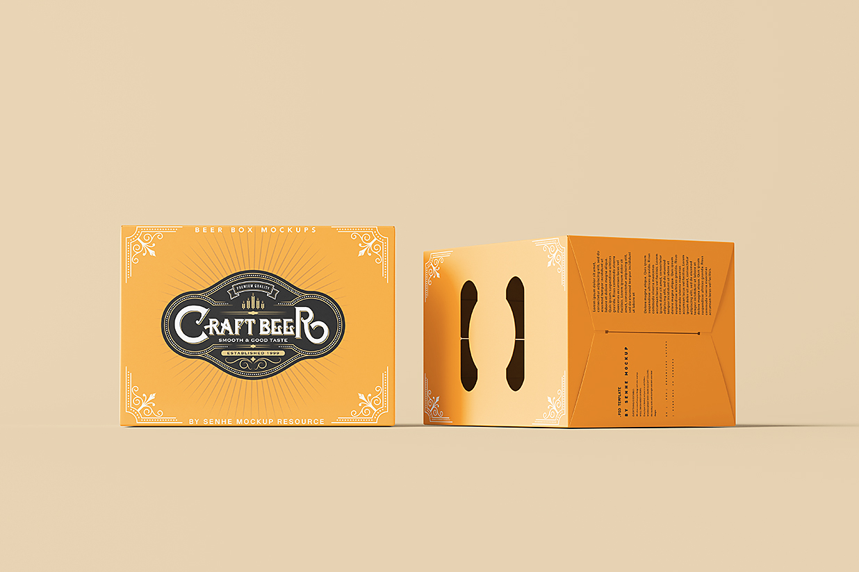 带纸箱的啤酒瓶包装样机mockup10组插图1
