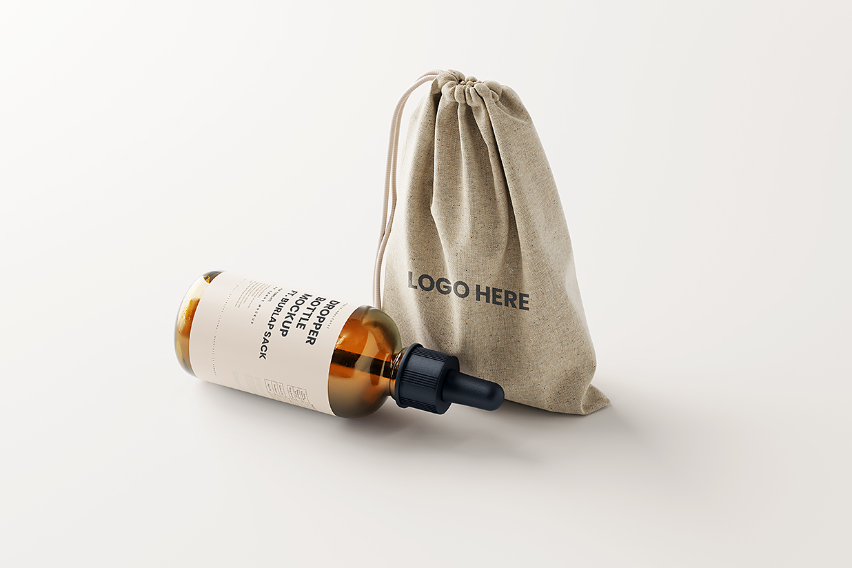带束口袋的滴管瓶精华精油瓶样机mockup7组插图1