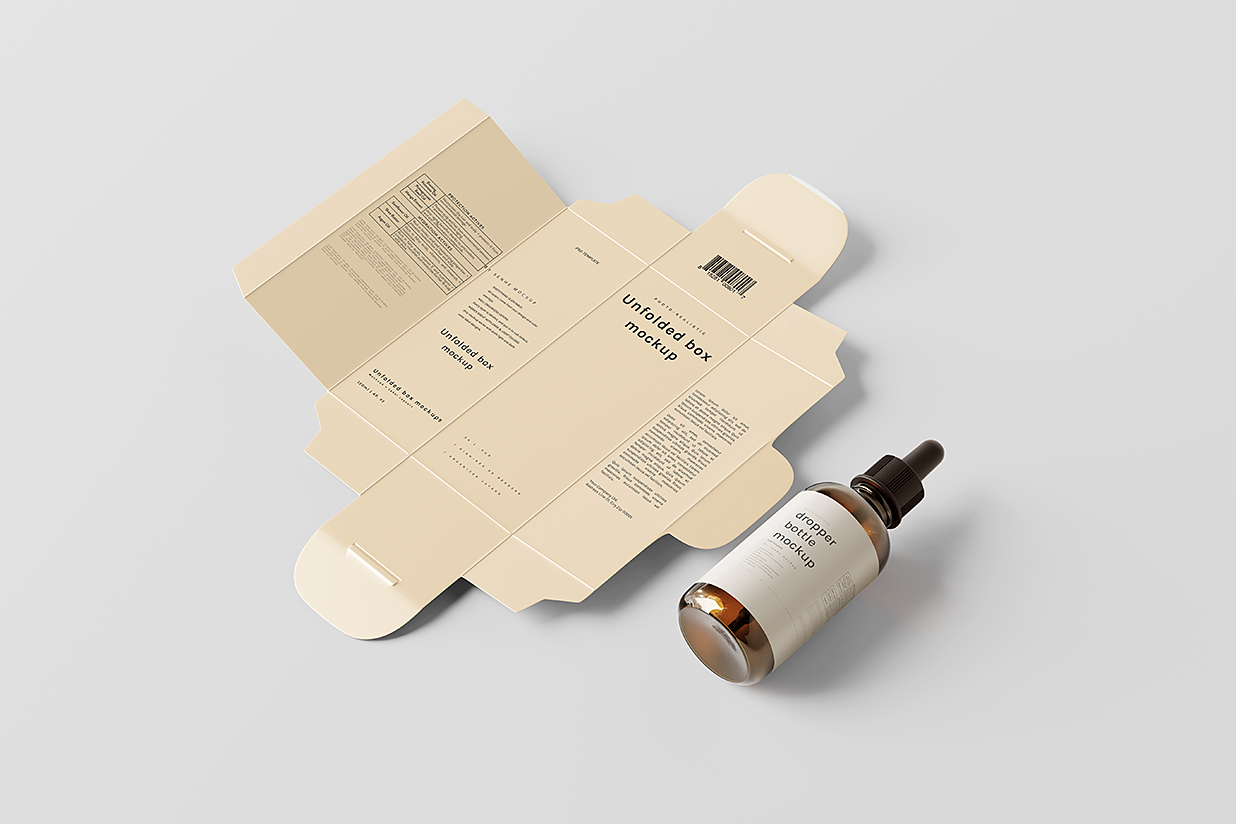 展开的盒子和滴管瓶精华精油瓶样机mockup8组插图2