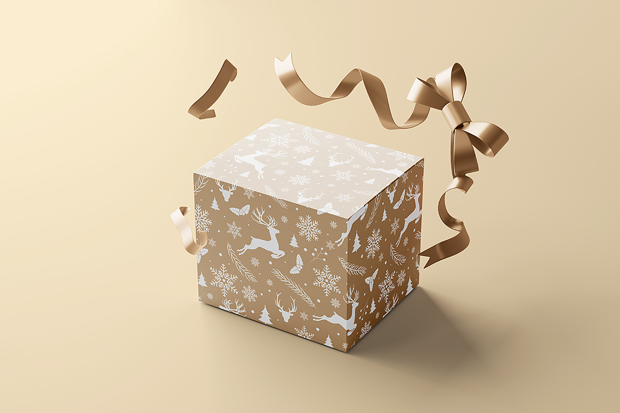 带贺卡的节日礼品盒礼物盒礼盒纸盒包装样机mockup5组插图2