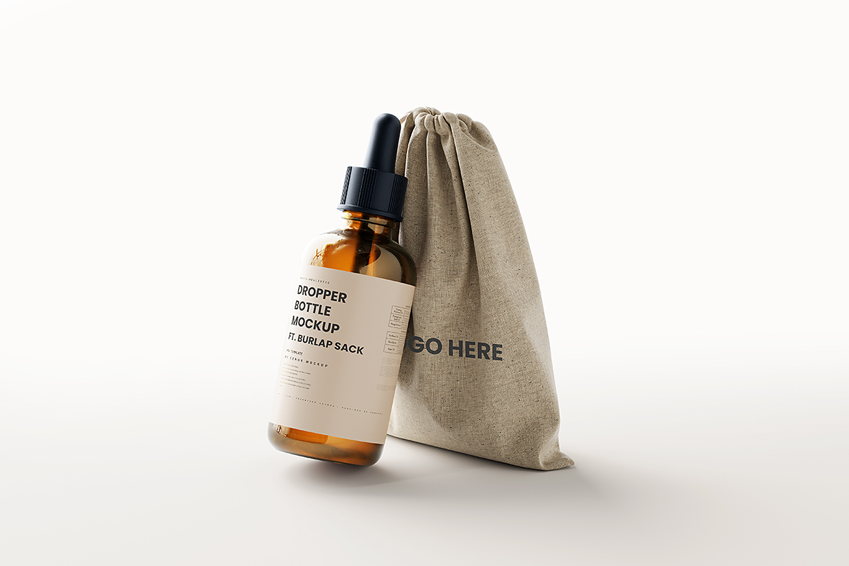 带束口袋的滴管瓶精华精油瓶样机mockup7组插图2
