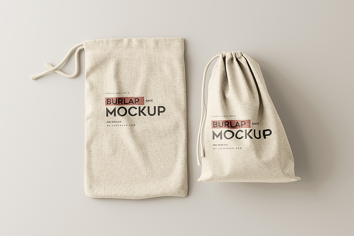 高质感黄麻抽绳袋束口袋样机mockup5组插图3