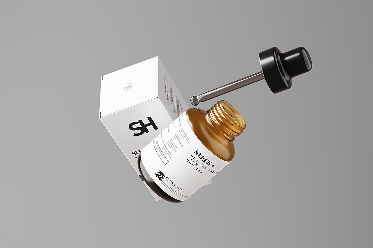 带包装盒的质感滴管瓶精华精油瓶样机mockup11组插图7