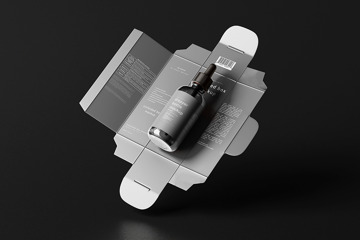 展开的盒子和滴管瓶精华精油瓶样机mockup8组插图7