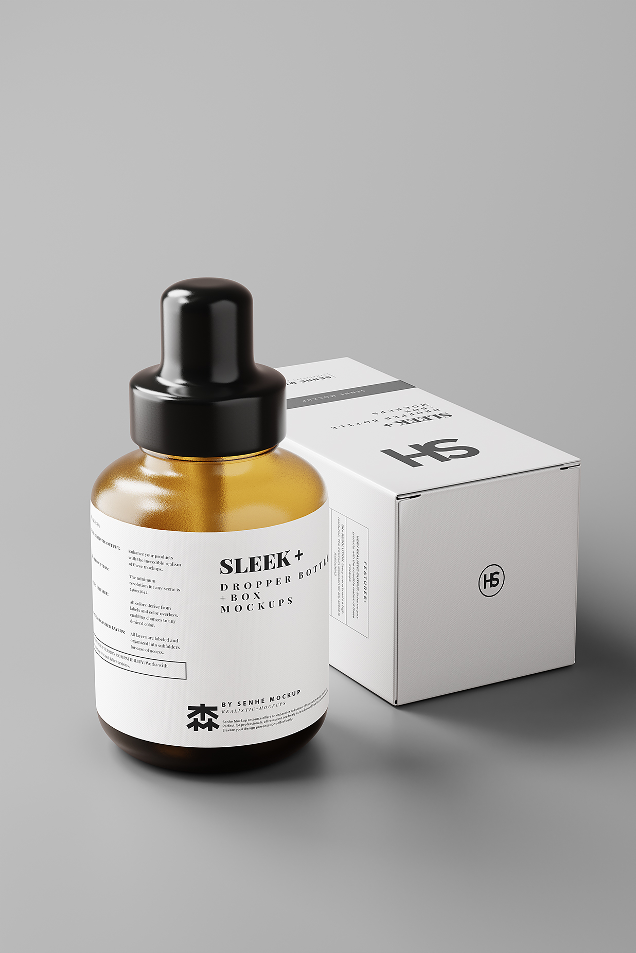 带包装盒的质感滴管瓶精华精油瓶样机mockup11组插图8