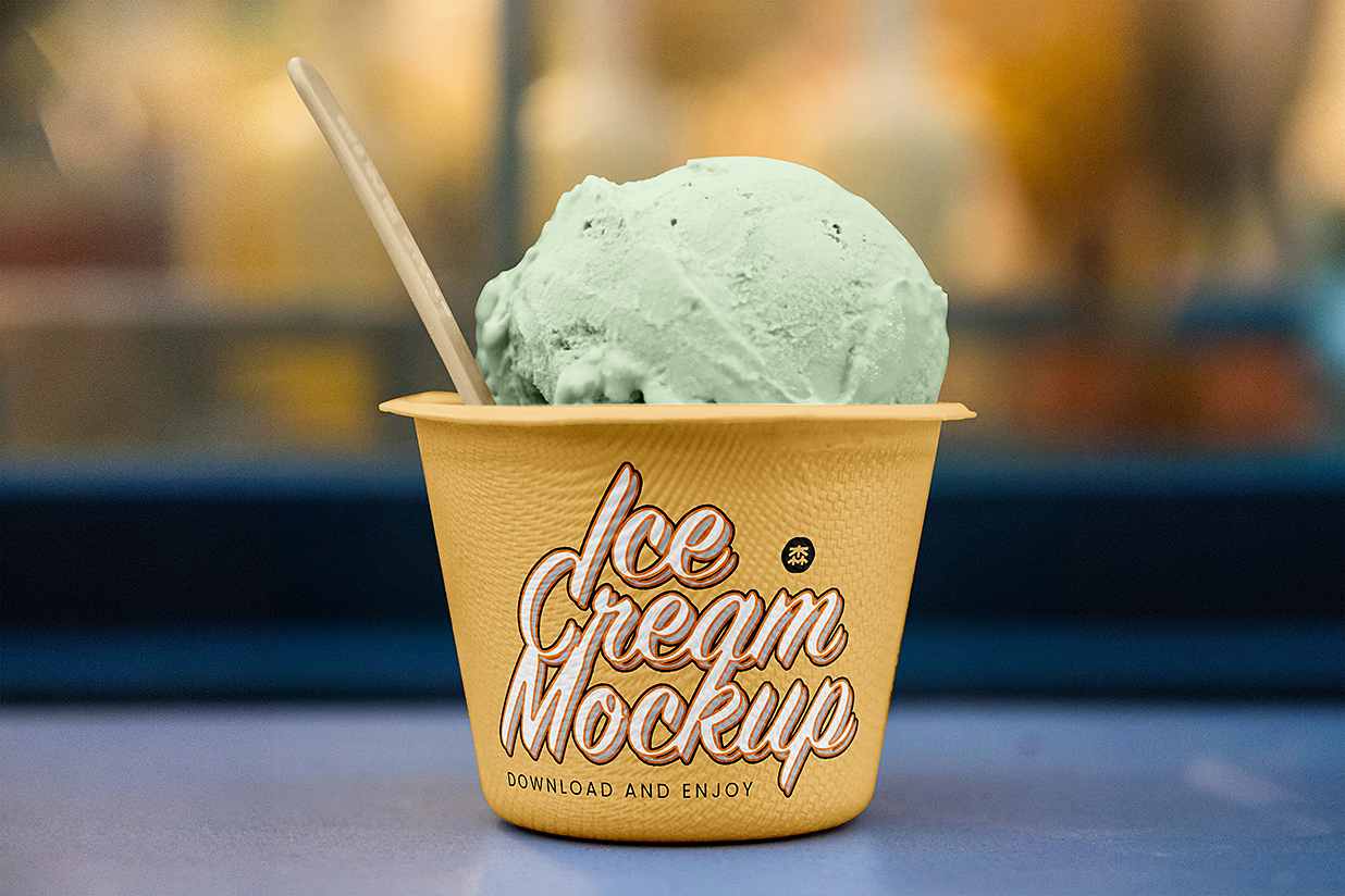 带场景的冰淇淋杯包装样机mockup插图