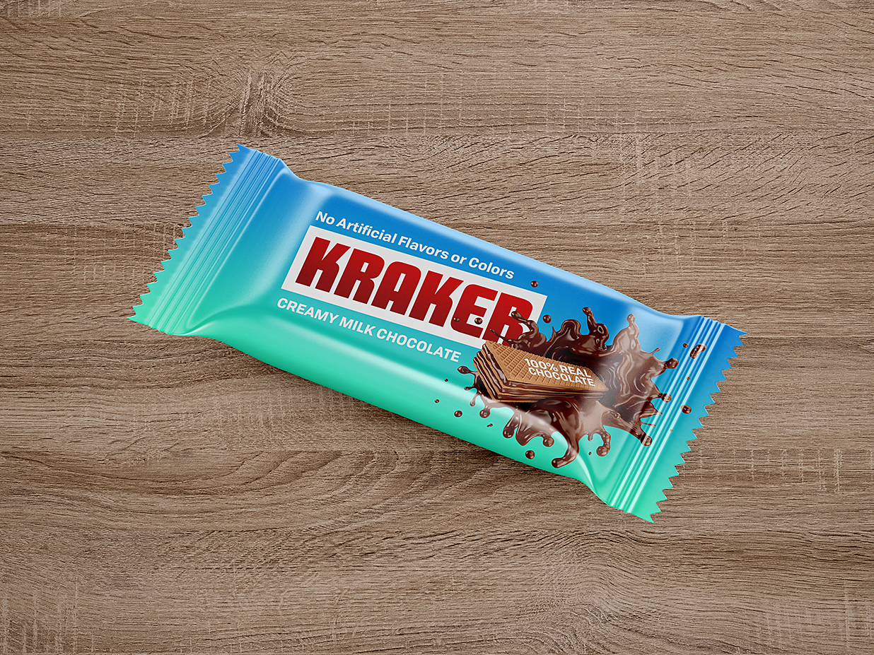 放在木地板的小袋零食包装样机mockup插图