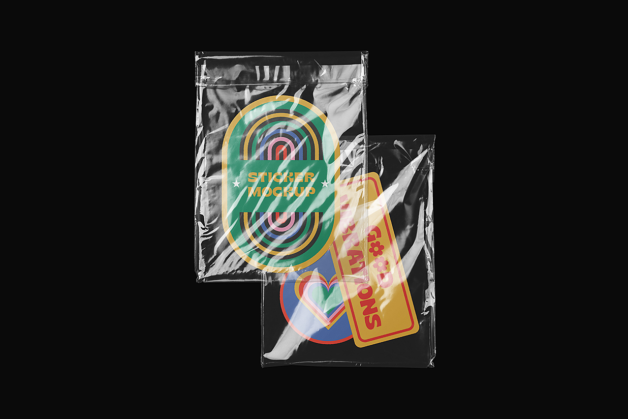 带塑料袋的贴纸样机mockup插图