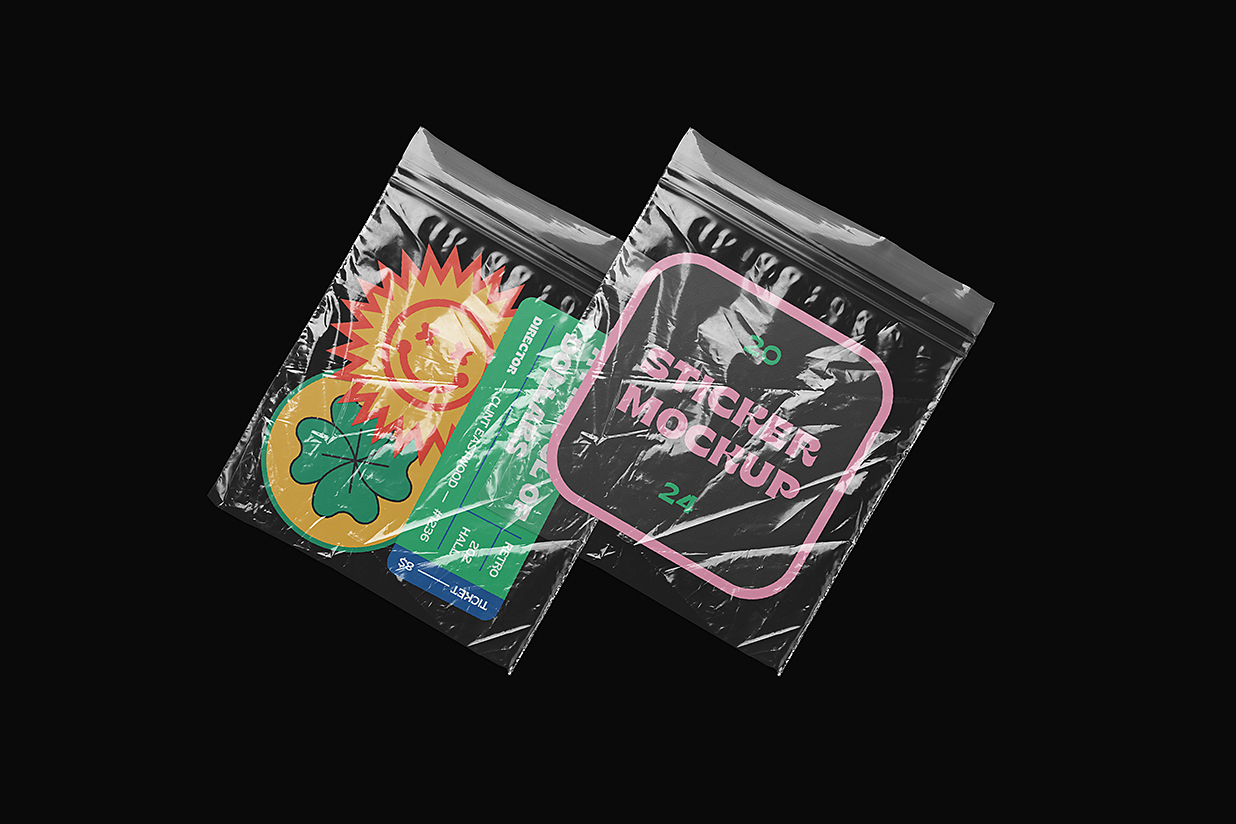 带塑料袋的贴纸样机mockup插图