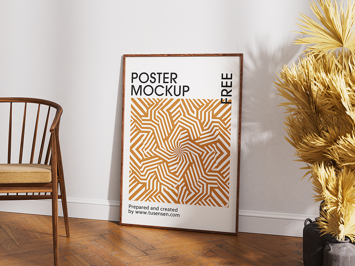 地板上带框架的装饰画海报样机mockup3组插图