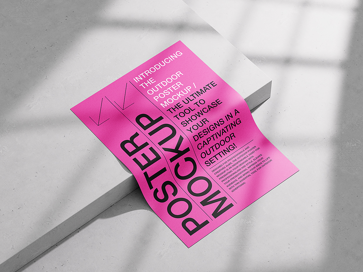 放在混泥土地面上的的高质感海报样机mockup4组插图