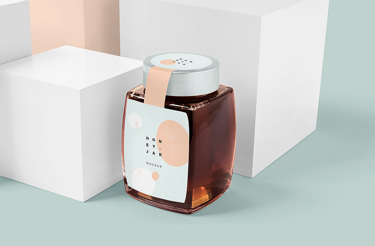 带场景的食品罐蜂蜜罐包装样机mockup6组插图
