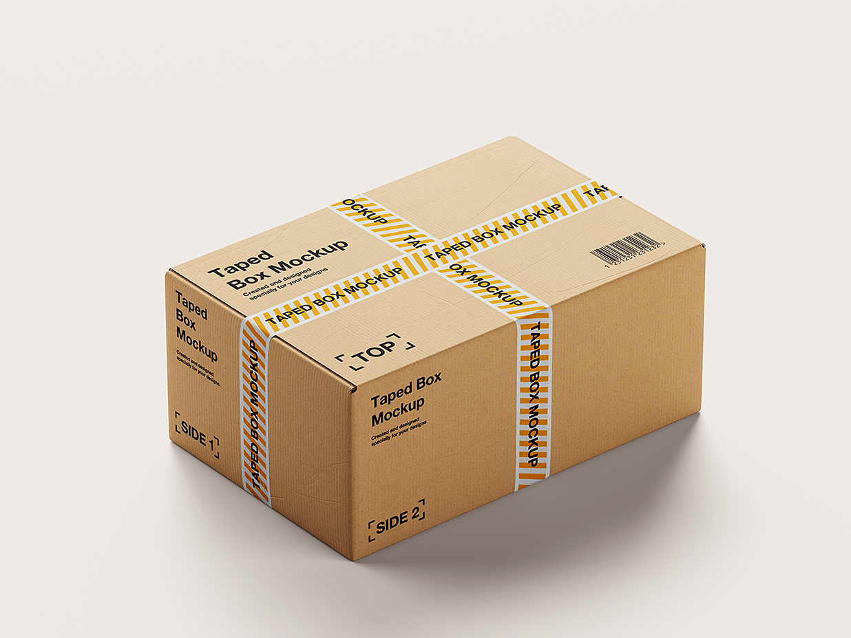 带胶带封箱的物流快递盒快递箱纸箱包装样机mockup5组插图