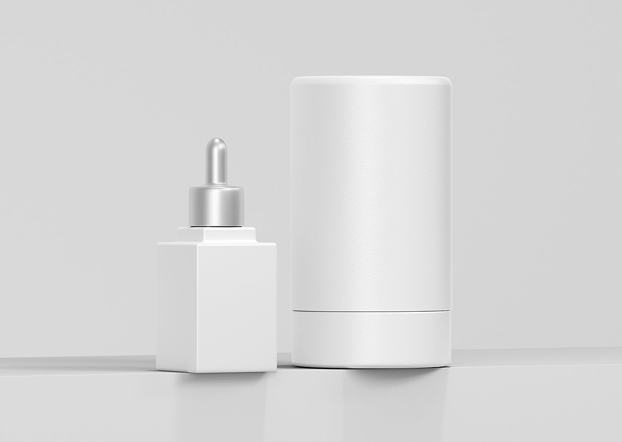 带纸筒包装的方形化妆品滴管瓶样机mockup插图1