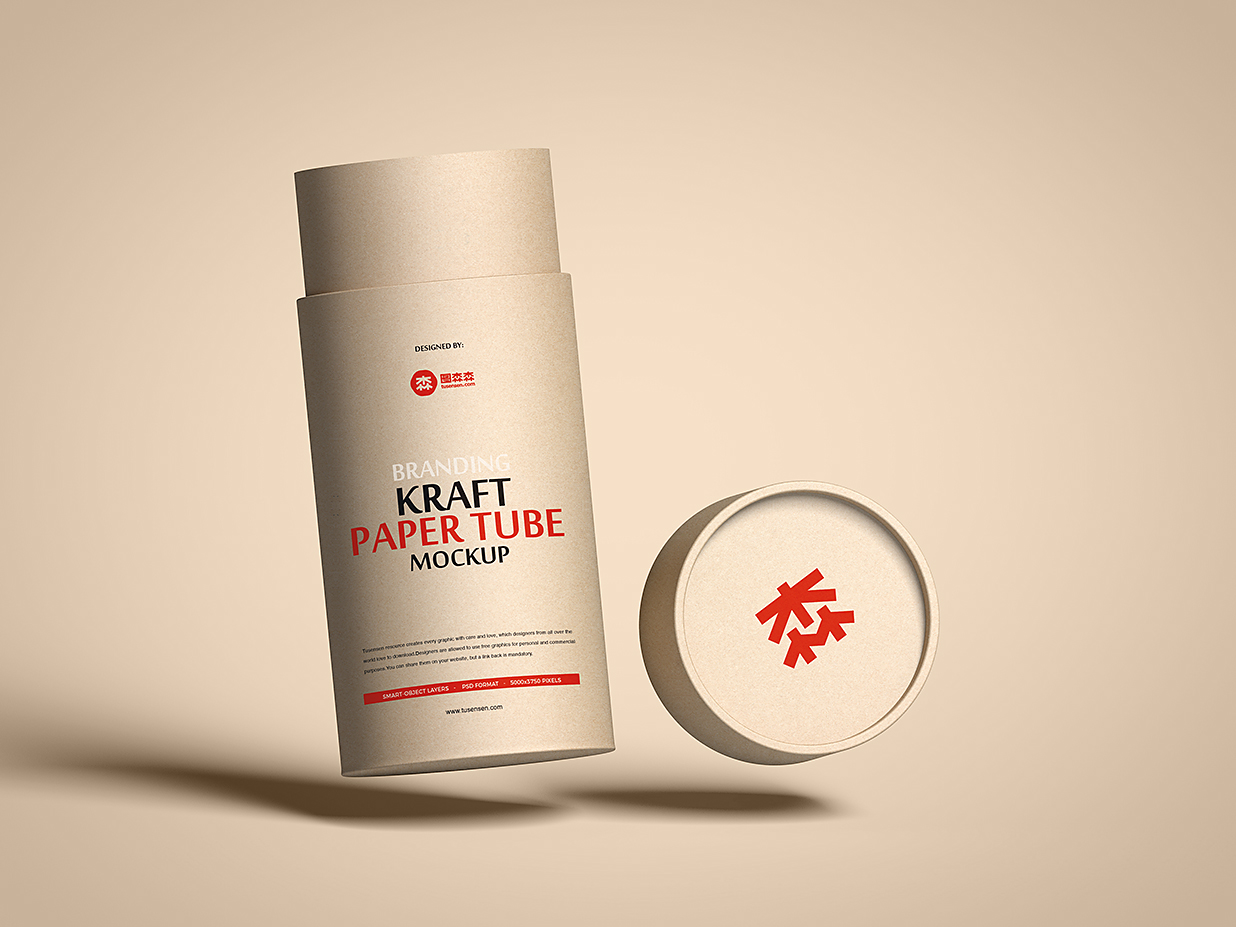 打开盖子的纸筒包装样机mockup插图
