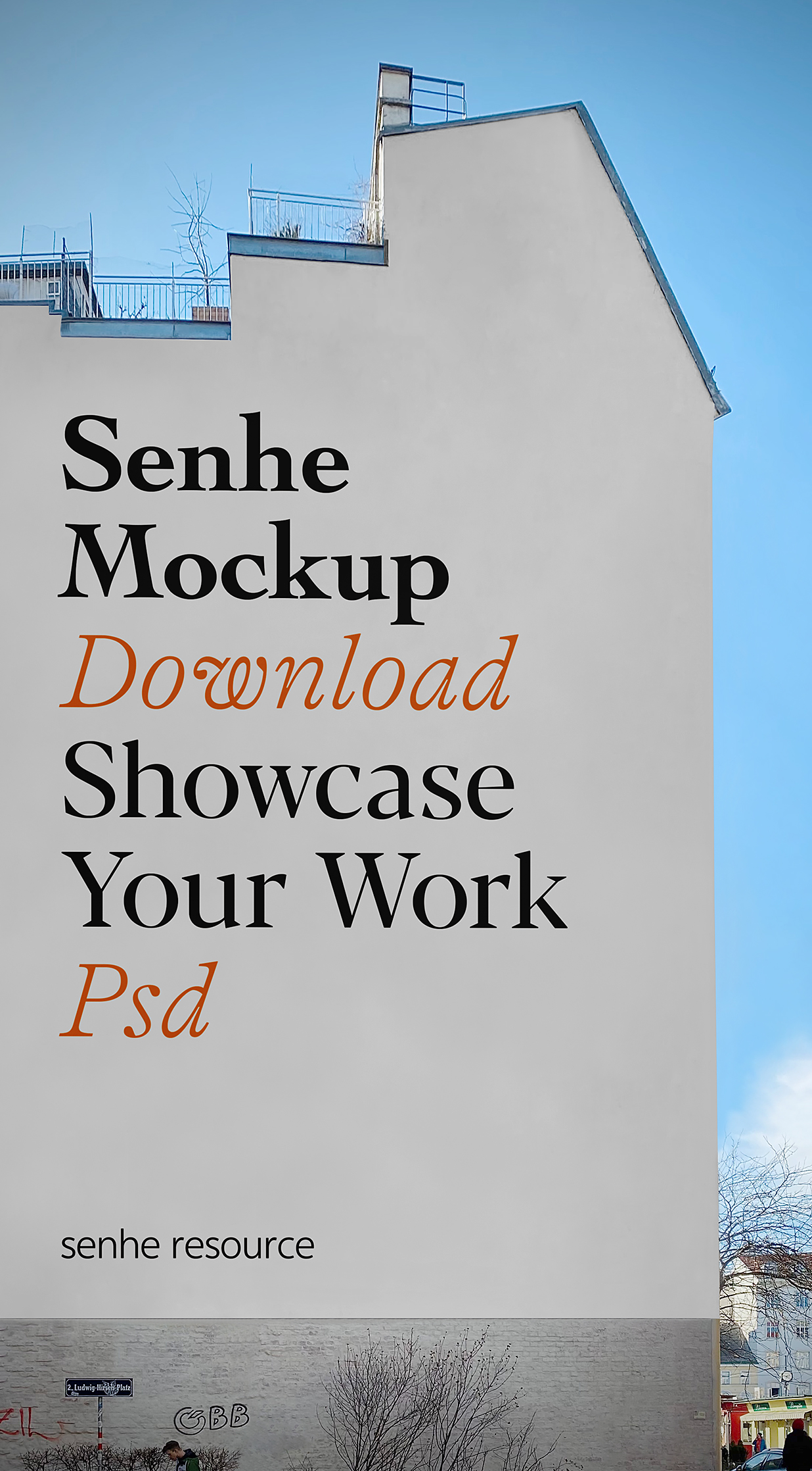 户外建筑墙面墙绘广告样机mockup插图