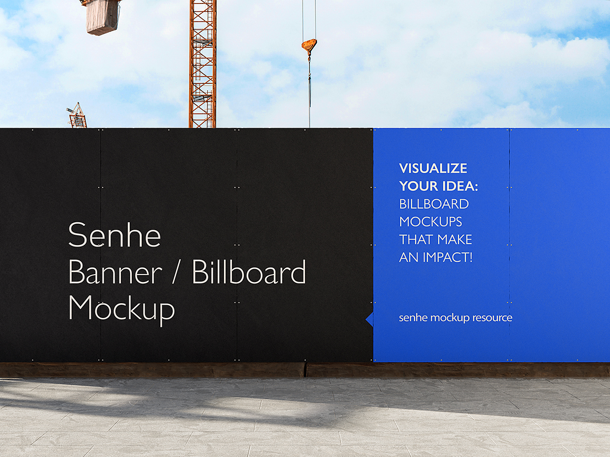 户外建筑施工围挡广告牌样机mockup2组插图