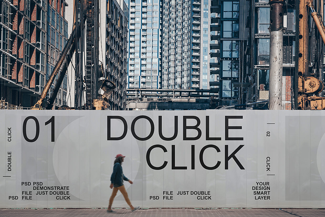 户外施工围挡墙面广告样机mockup插图