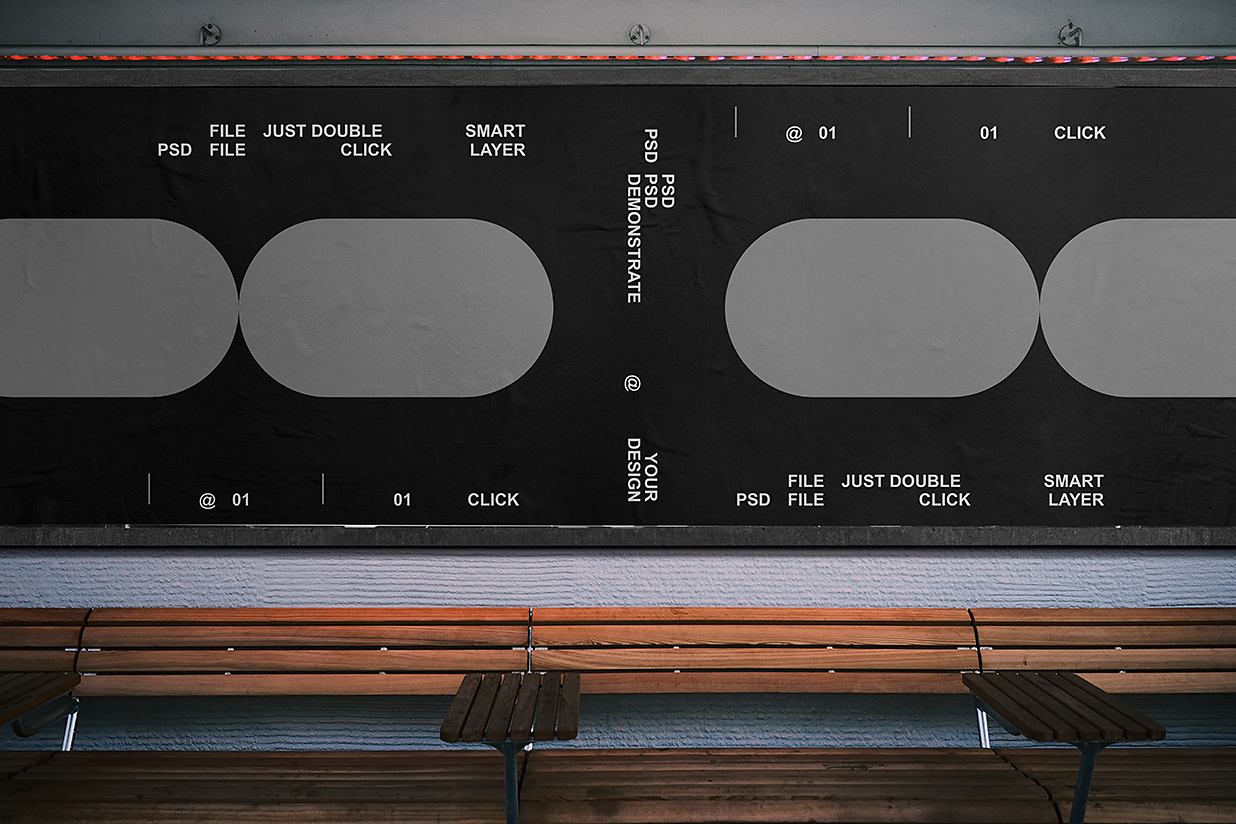 户外长椅墙面灯箱广告样机mockup插图