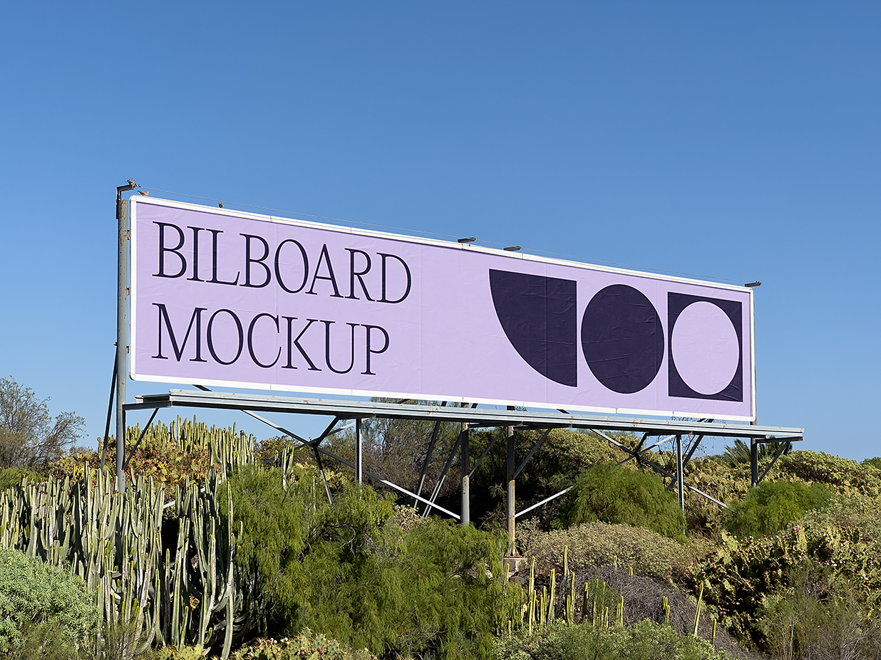 带绿植场景的户外高炮高速公路广告牌样机mockup插图