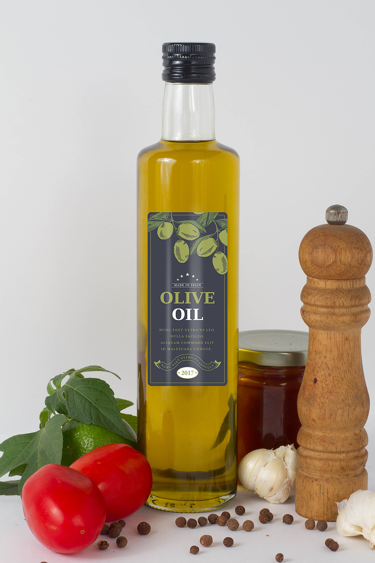 带场景的橄榄油瓶玻璃瓶包装样机mockup4组插图