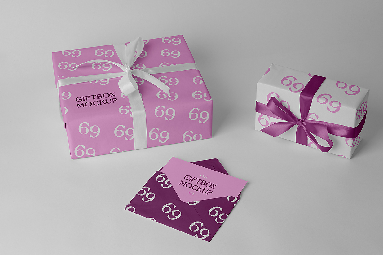 带贺卡的节日礼品盒礼物盒礼盒包装样机mockup插图