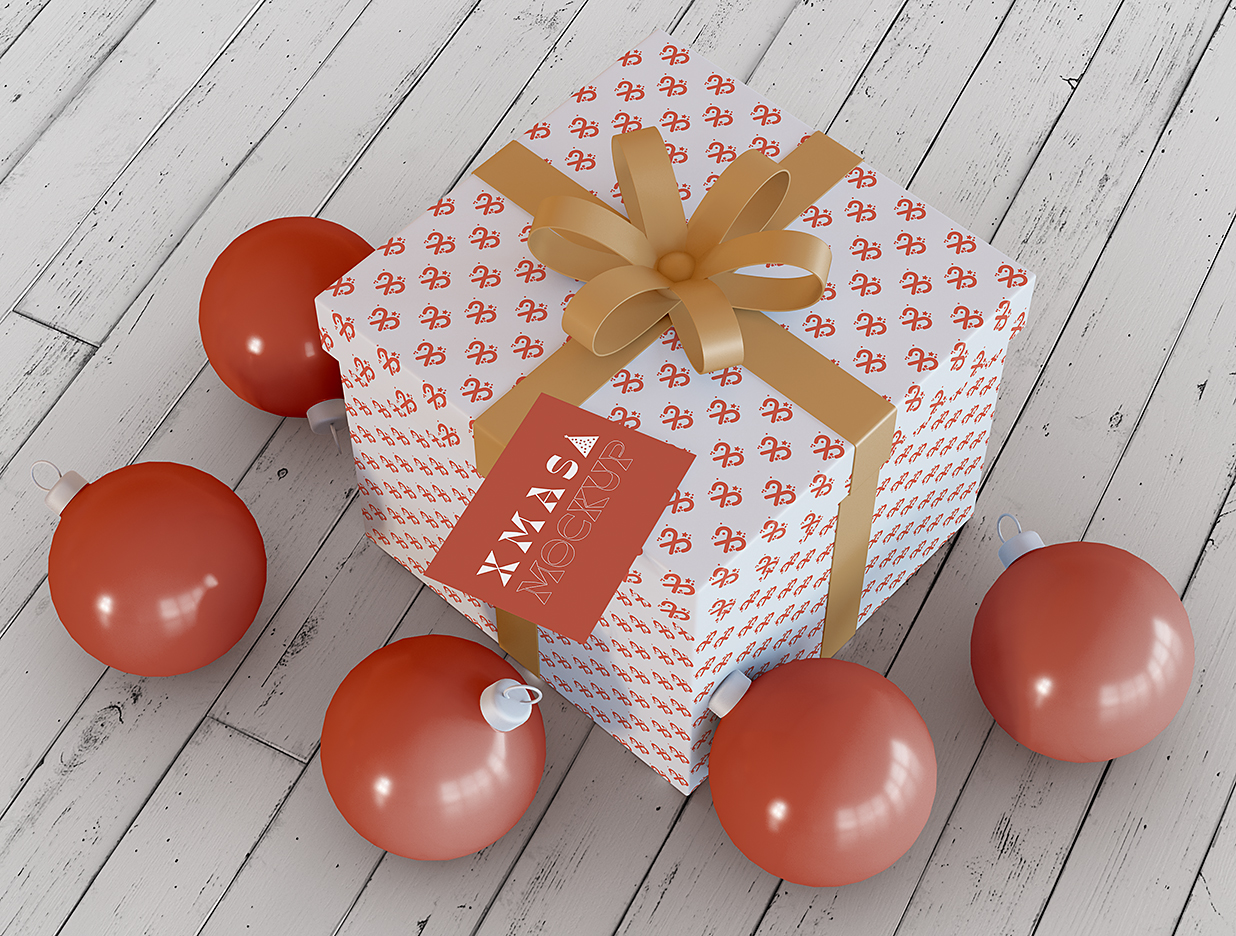 带贺卡的圣诞节礼品盒礼物盒礼盒包装样机mockup插图