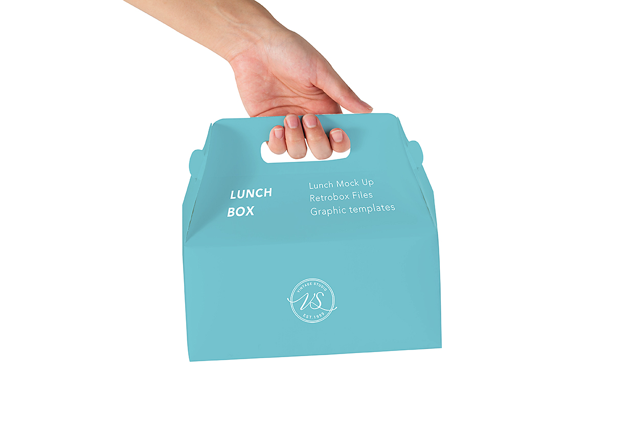 手提山顶盒打包盒外卖手提纸盒包装样机插图