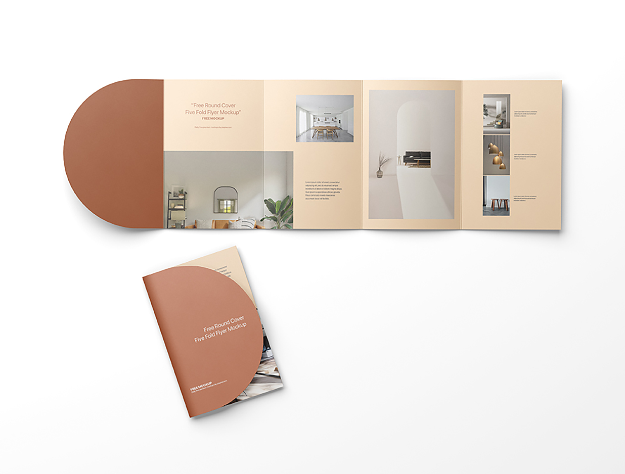 圆角折页五折页样机mockup插图