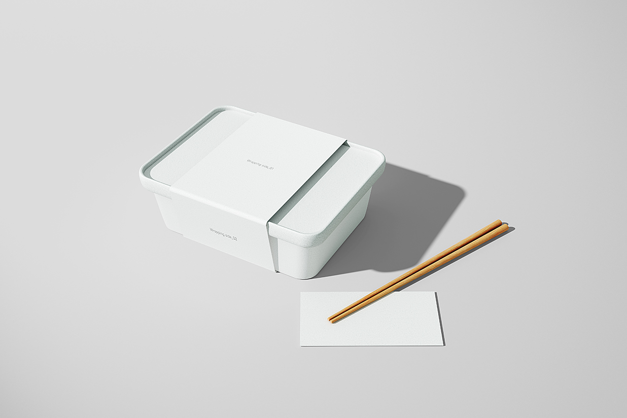 带筷子的食品盒餐盒打包盒包装样机mockup插图