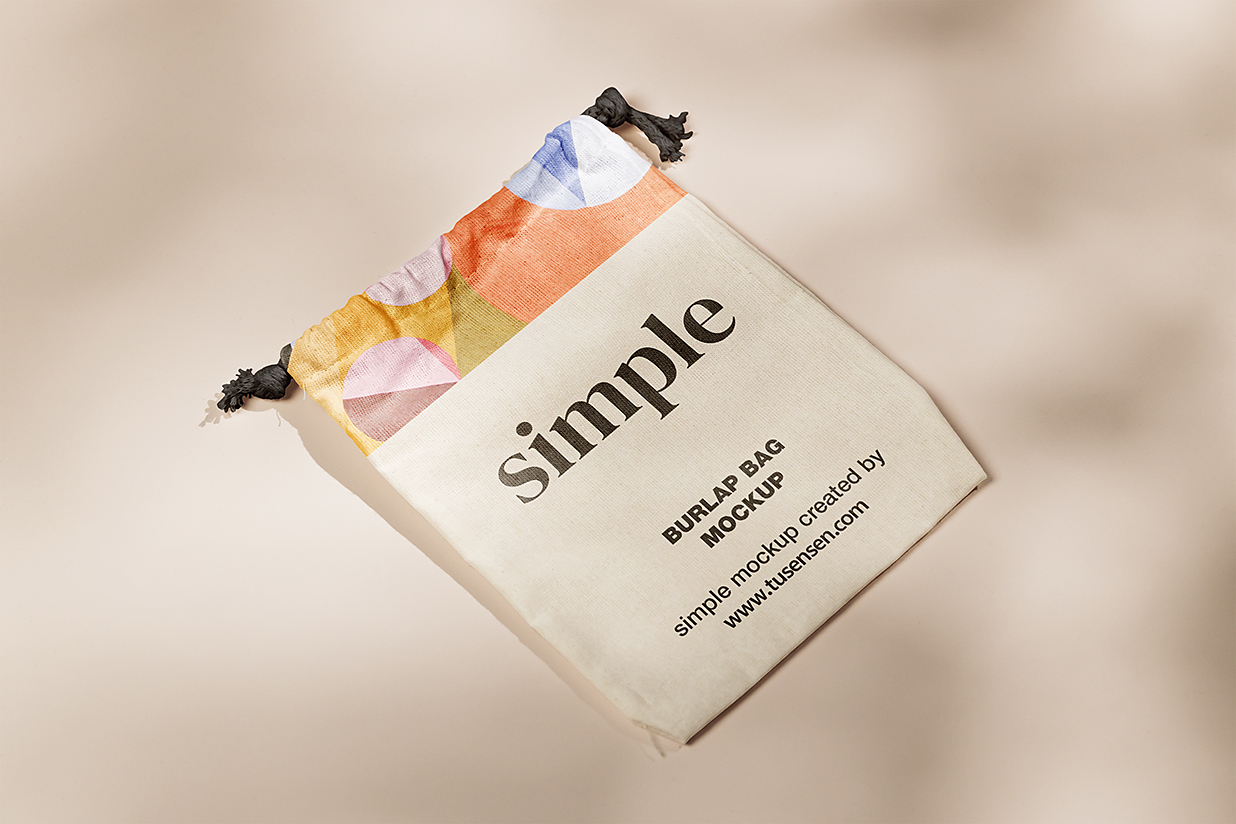 黄麻抽绳束口袋样机mockup插图
