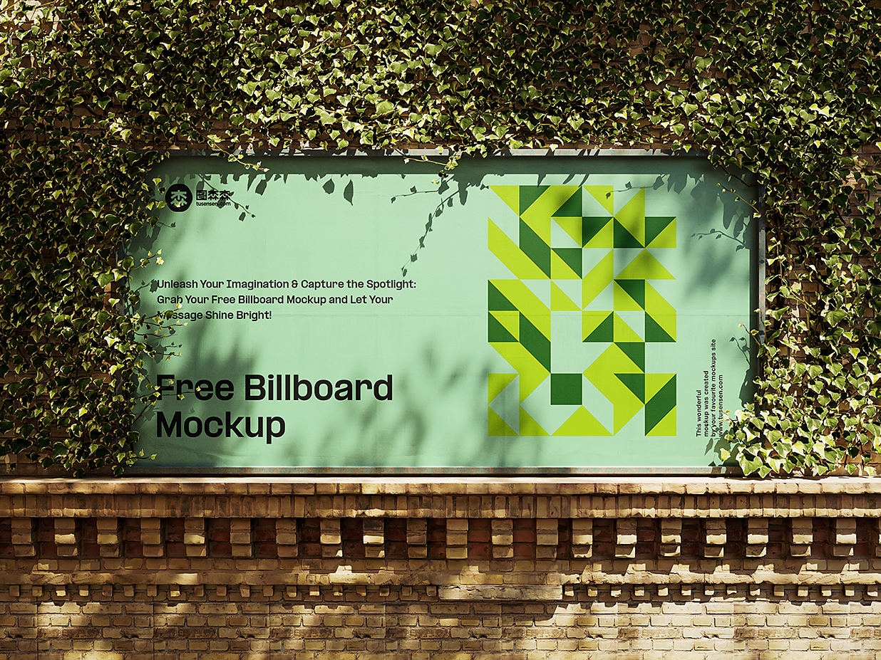 被常春藤覆盖的广告牌样机mockup3组插图