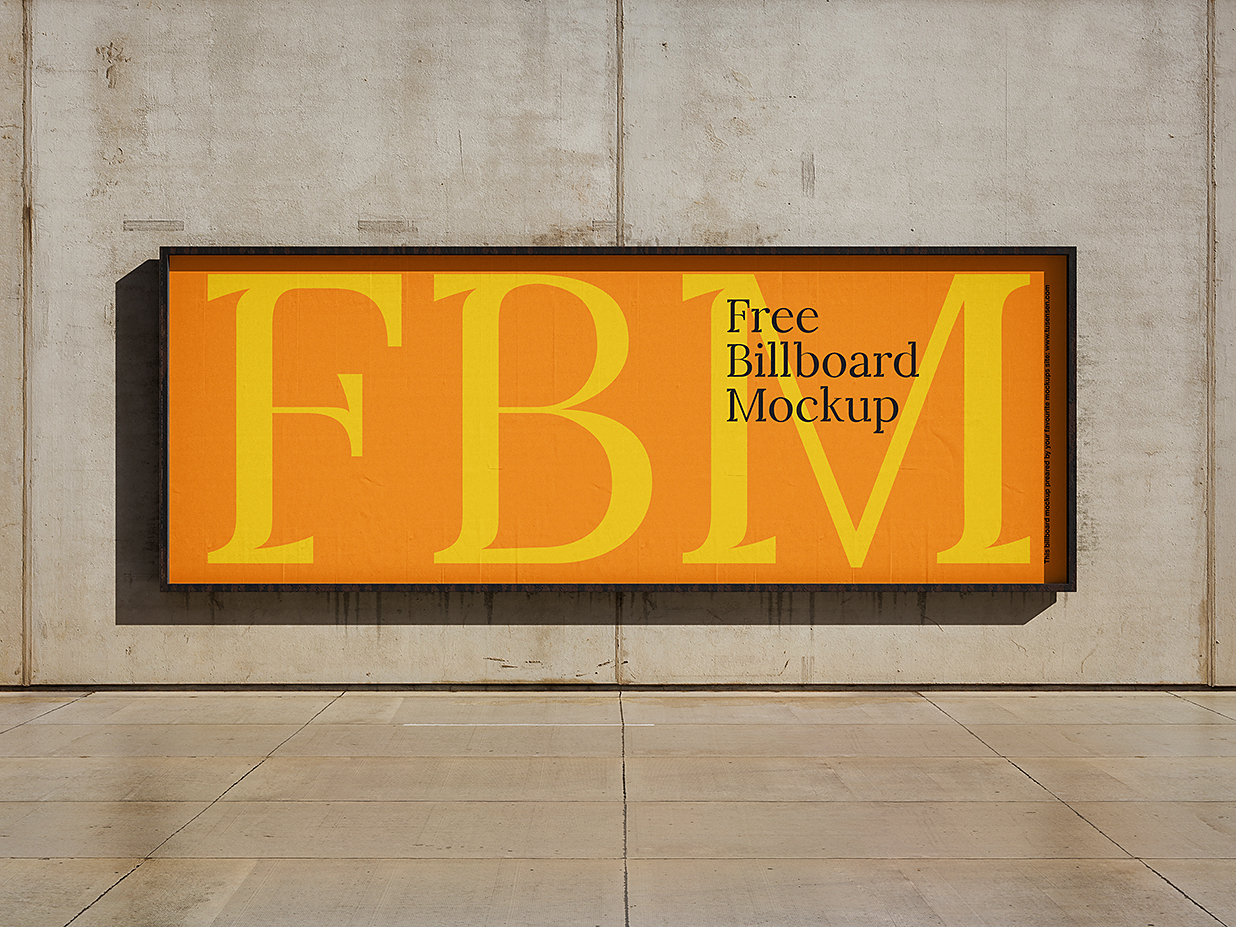 混泥土墙上的户外广告牌样机mockup2组插图
