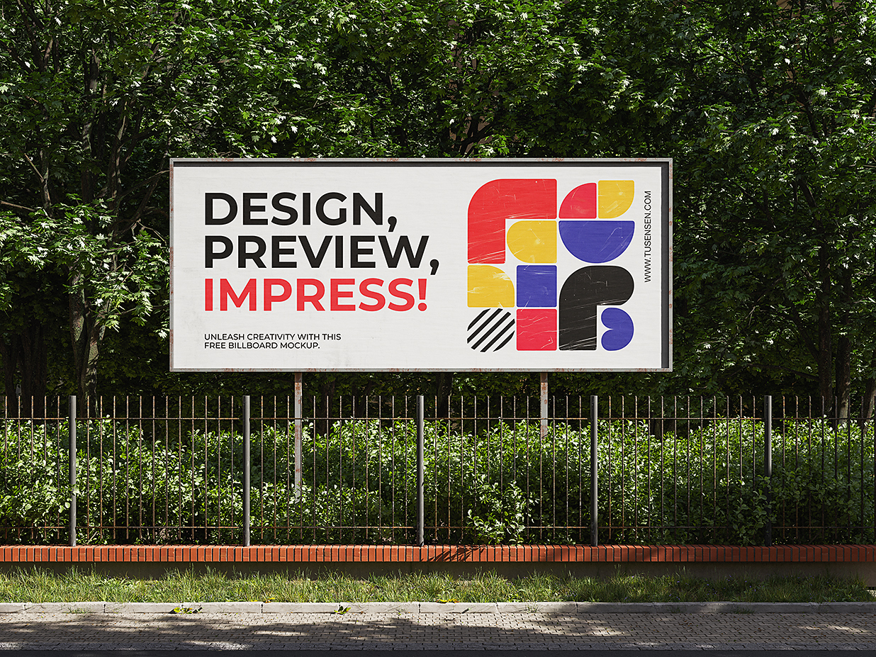 带绿植背景的户外广告牌样机mockup3组插图