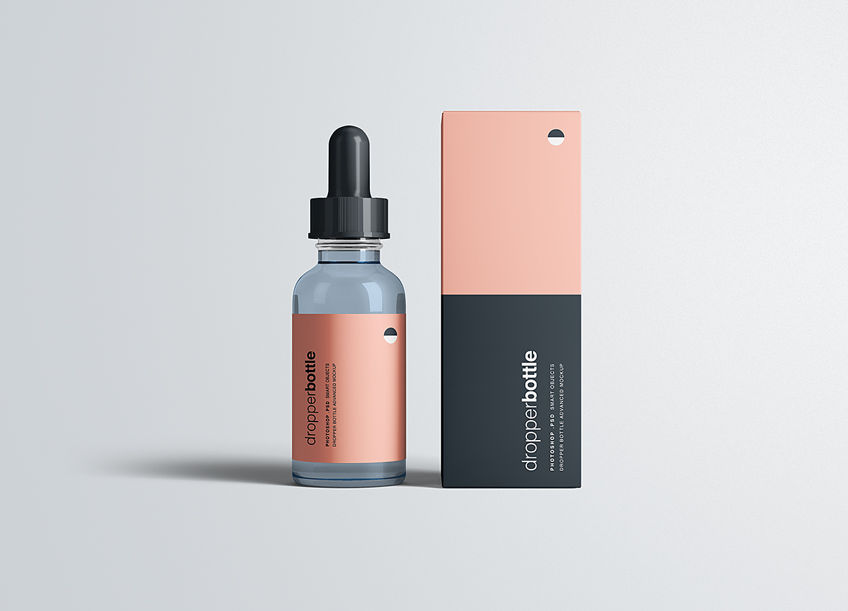 带包装盒的滴管瓶精华精油瓶样机mockup6组插图