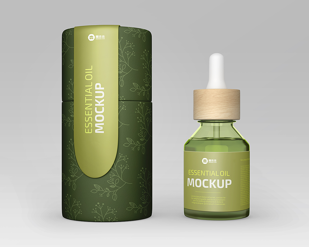 精油精华瓶和纸筒包装样机mockup2组插图1