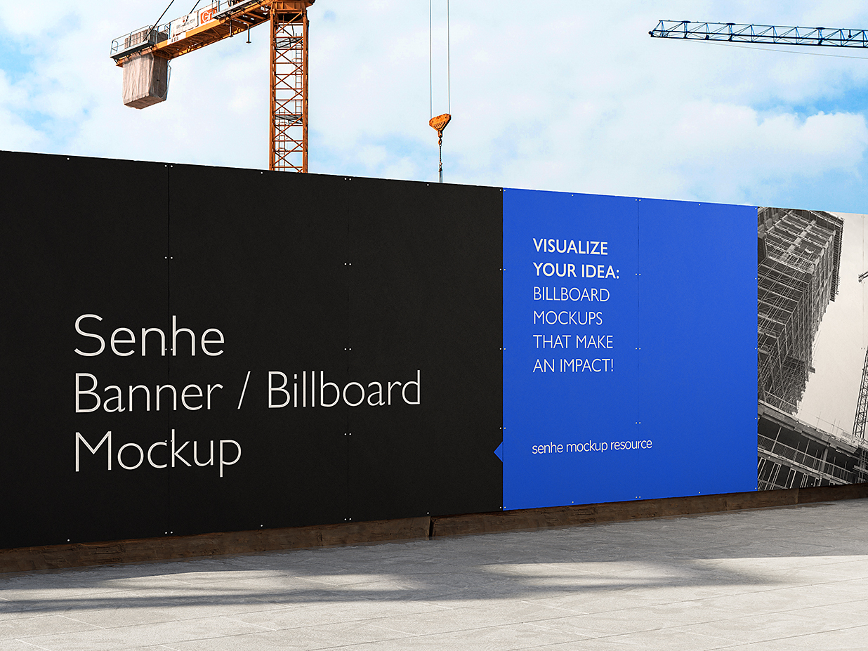 户外建筑施工围挡广告牌样机mockup2组插图1