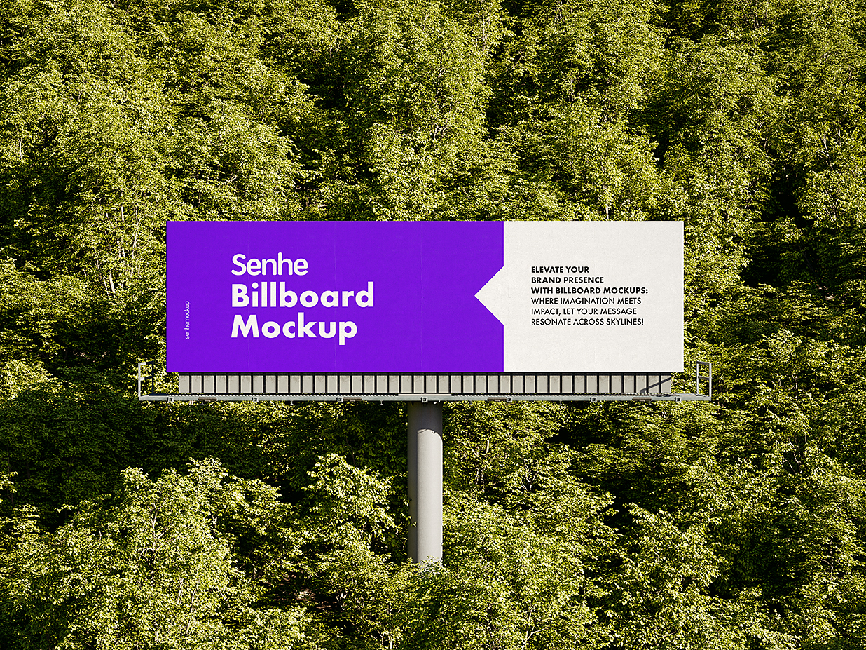 带绿植场景的户外高炮高速公路广告牌样机mockup2组插图1