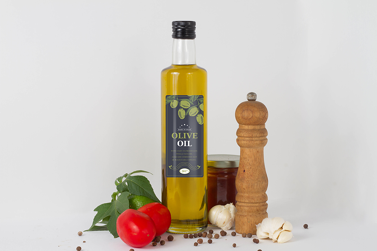 带场景的橄榄油瓶玻璃瓶包装样机mockup4组插图1