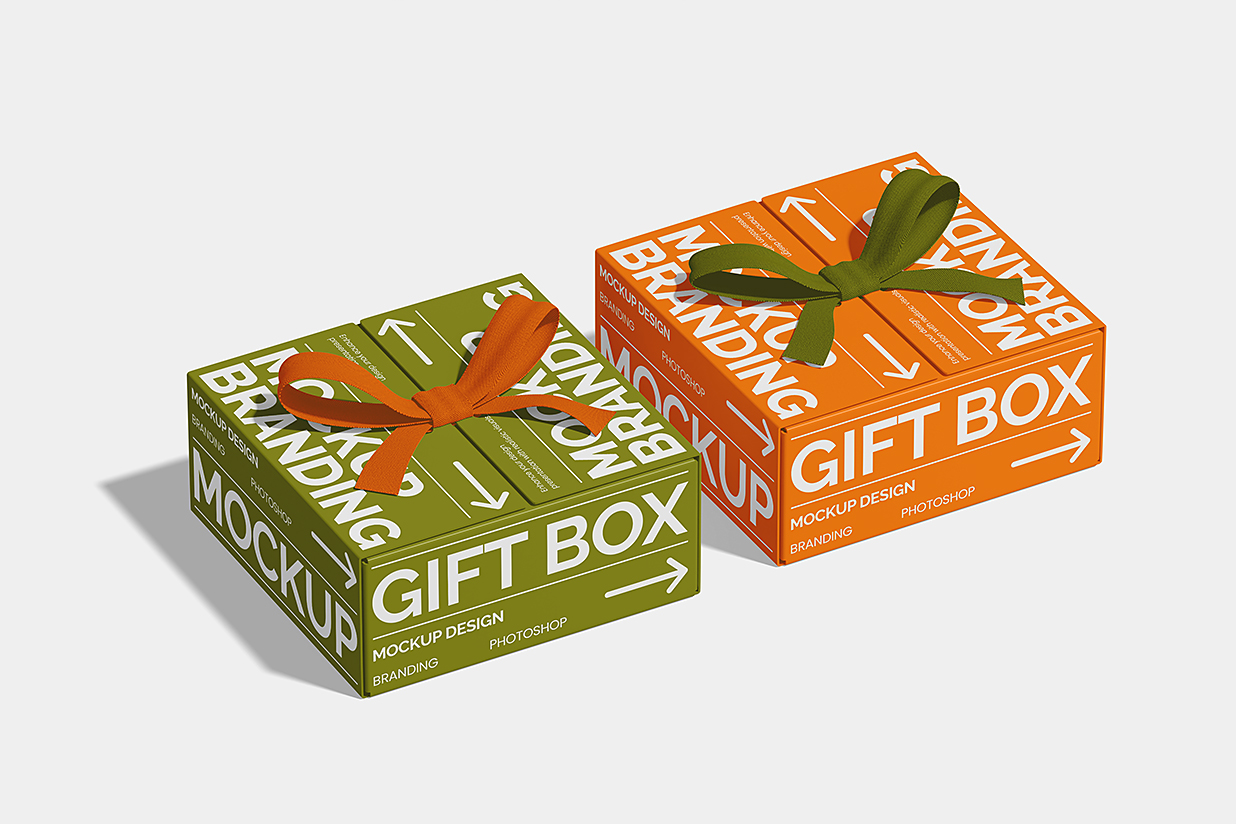 礼品盒礼物盒礼盒纸盒包装样机mockup2组插图1